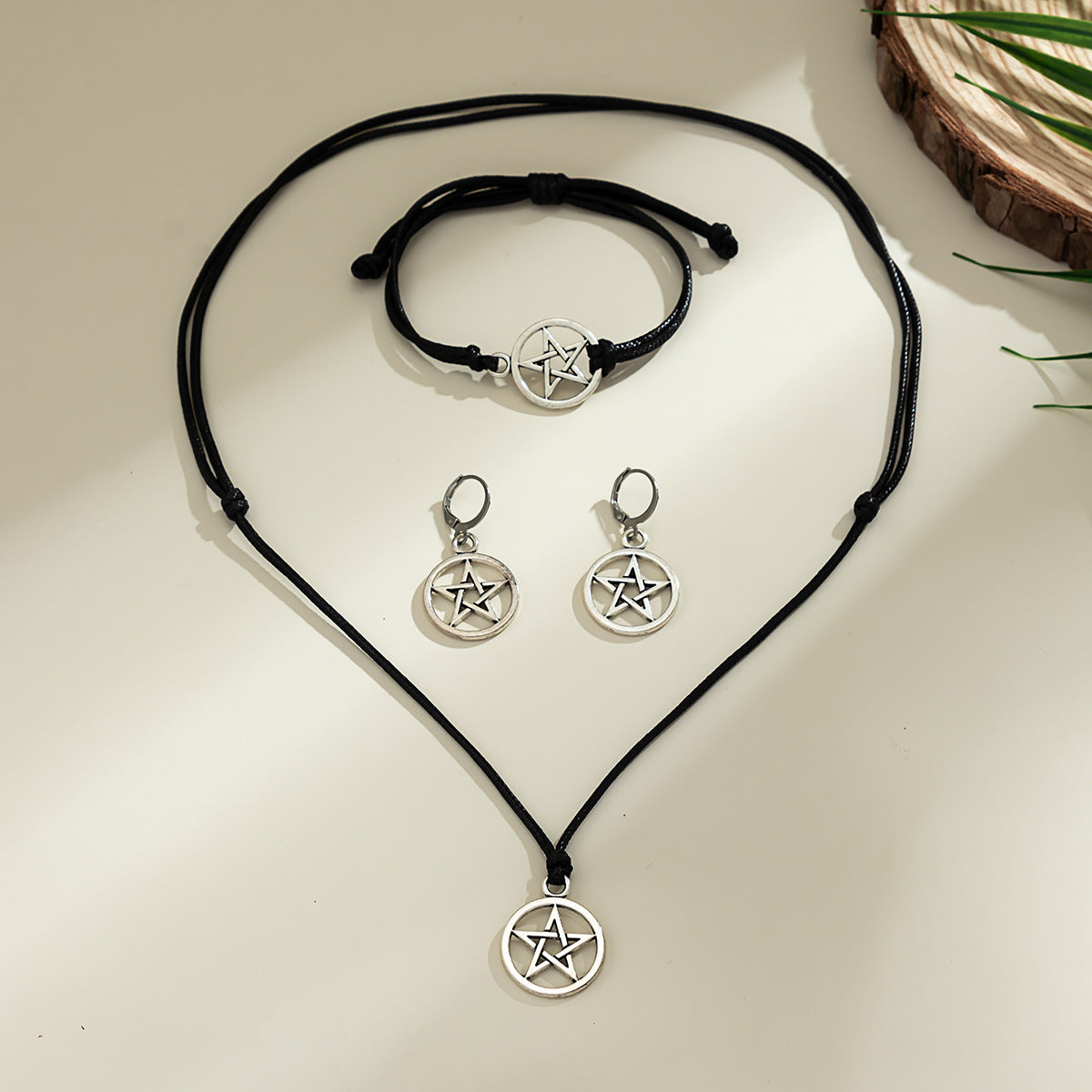 Plated Alloy Star Geometric Pendant Curb Chain Necklace Set for Women