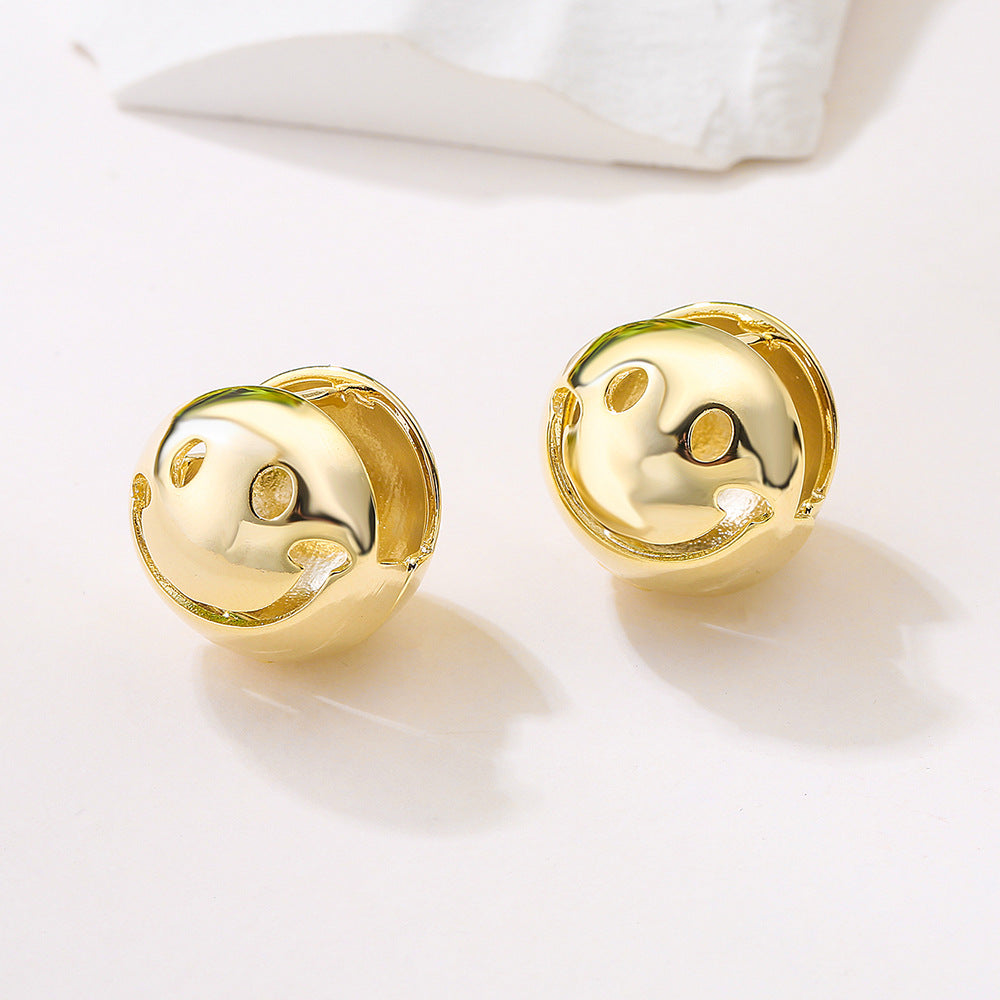 Geometric Smile Stud Earrings for Women Made of Copper with Real Gold Plating Vintage Minimalist Style