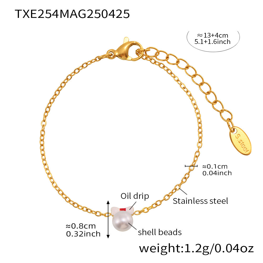 Elegante Conjunto de Collar, Pulsera, Anillo y Pendientes de Acero Inoxidable Brillante con Lazo para Mujer, con Colgante de Acero de Titanio y Acabado Chapado