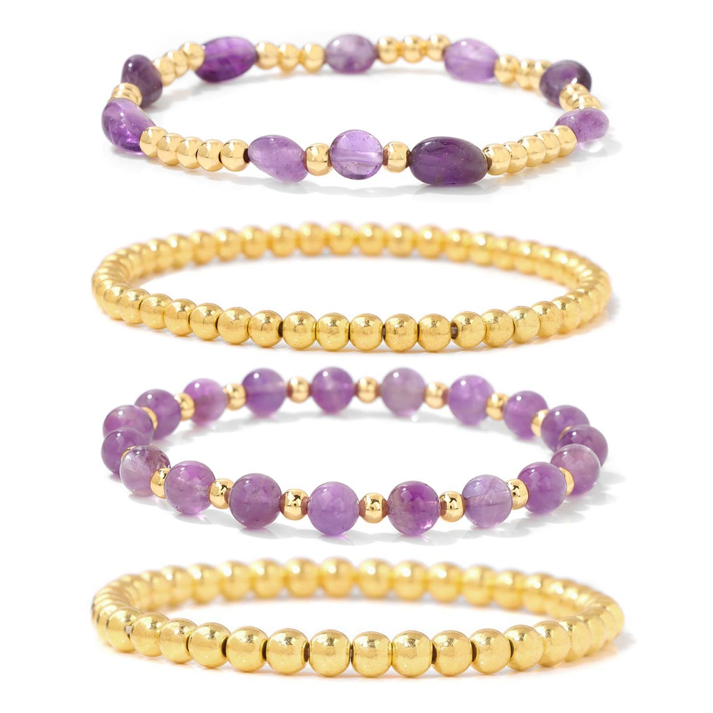 Geometric Natural Agate and Amethyst Beaded Bracelet for Women