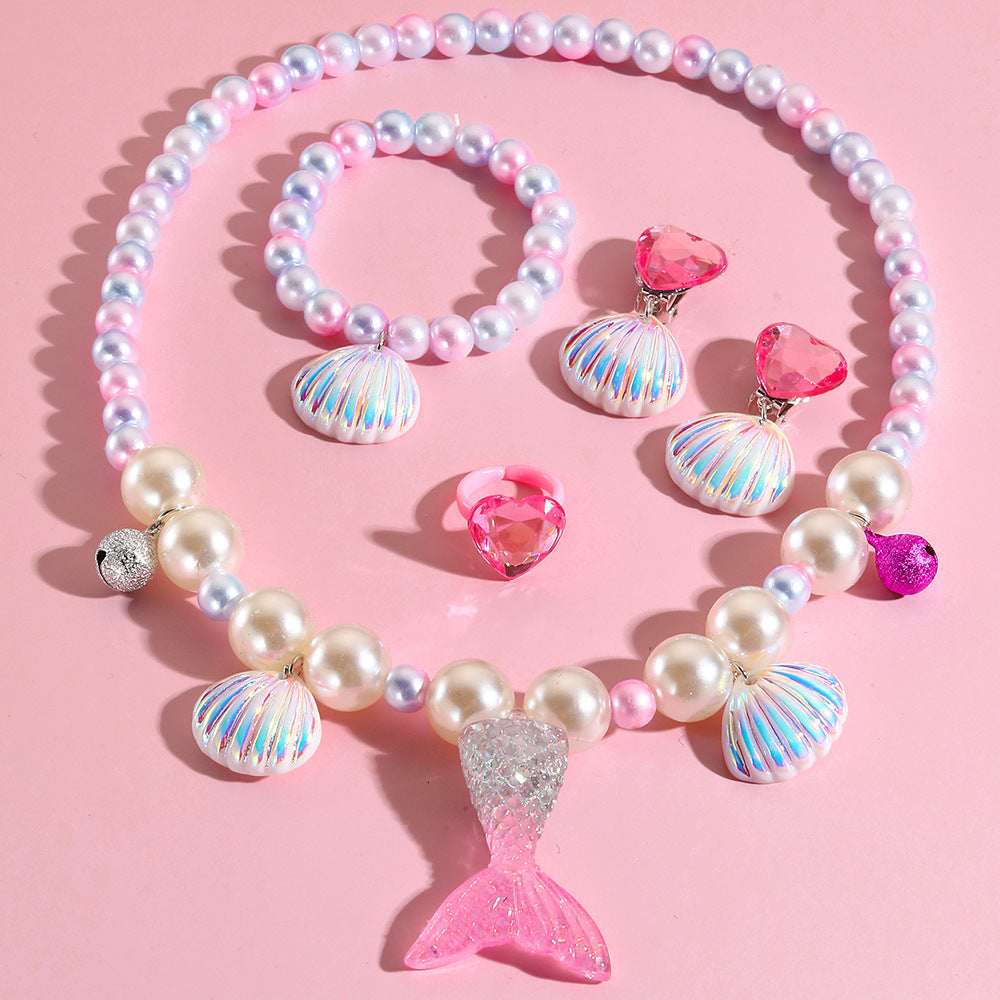 Collana a barra con ciondolo in resina a forma di sirena cartoon con cristallo ametista per bambini