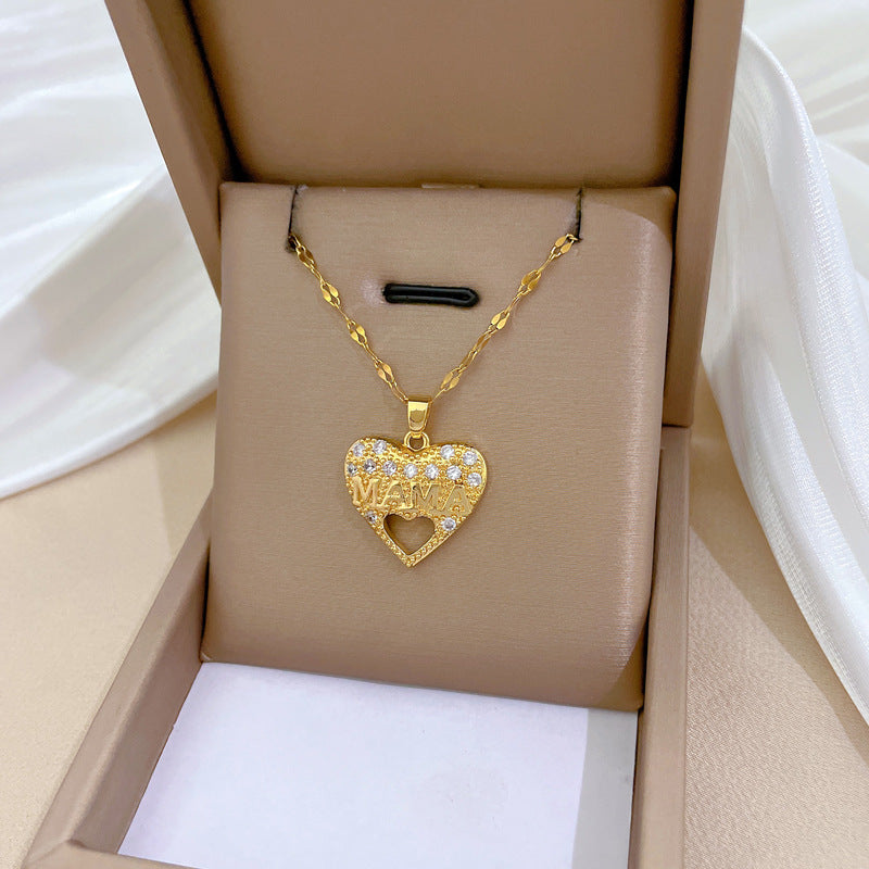 Minimalist Hollow Heart Pendant Necklace for Women and Men Stainless Steel Delicate Clavicle Chain with Moon Motif