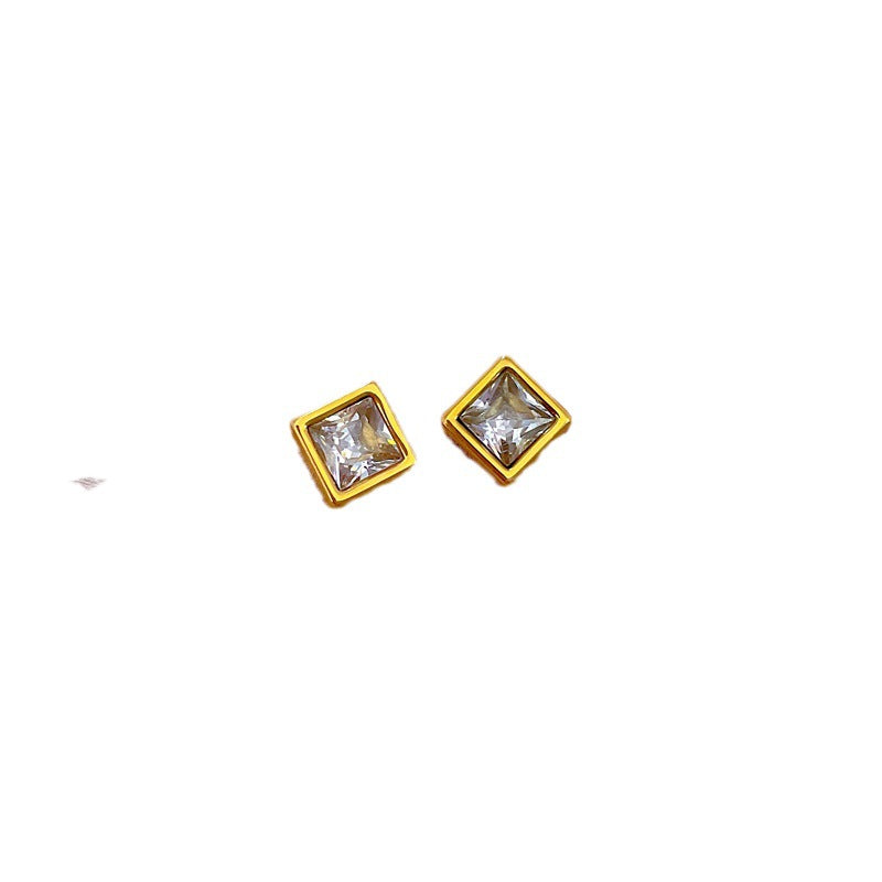 Minimalist Titanium Steel Geometric Stud Earrings with Rhinestone for Women