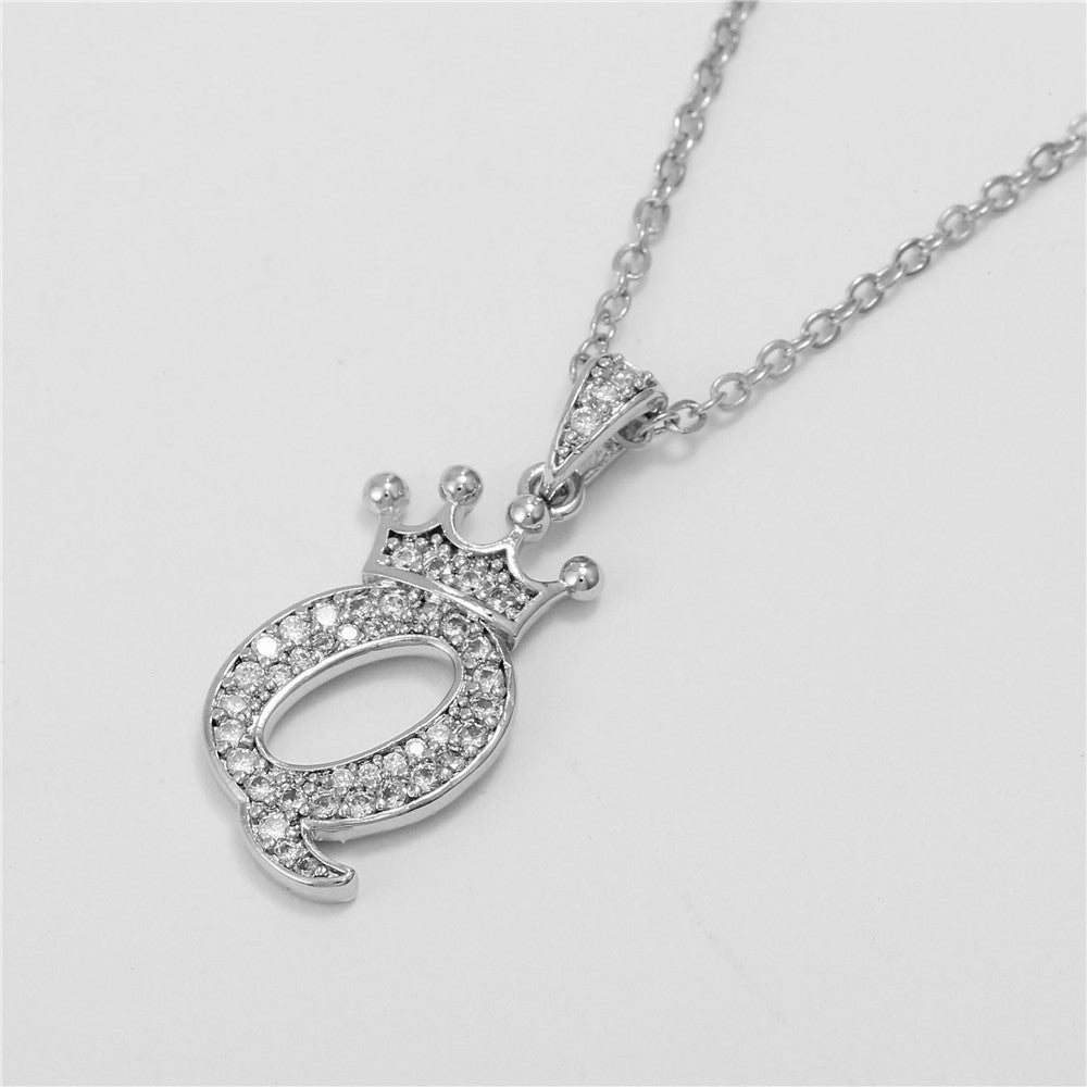Minimalist Crown Letter Cubic Zirconia Micro-inlay Brass Necklace with Cable Chain