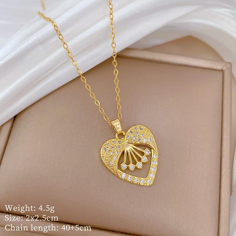Collana Minimalista Geometrica in Acciaio al Titanio con Pendente in Rame Placcato Oro su Catena a Maglie per Uomo e Donna
