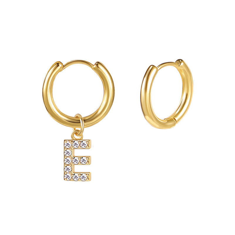Minimalist Letter-Shaped Stainless Steel Pendant Earrings with 18K Gold Plating and Zircon Inlay