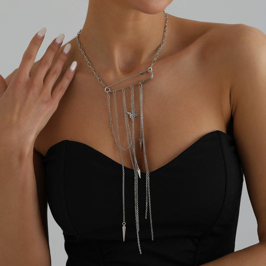 Streetwear Alloy Plated Animal Pendant Necklace with Tassel Convertible Design for Women and Men