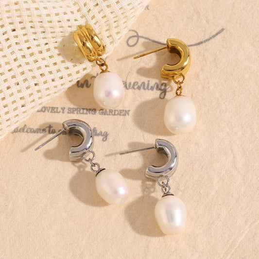 Orecchini a perno da donna minimalisti geometrici vintage in acciaio inossidabile placcati oro 18 carati con perle
