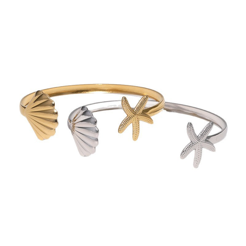 Minimalist 18K Gold Plated Stainless Steel Starfish Bracelet for Women