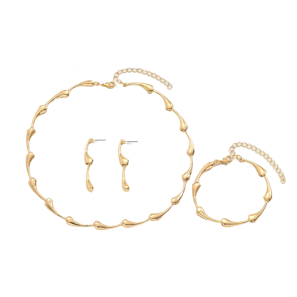 Juego de collar minimalista de cobre con forma de gota de agua con pendientes a juego y pulsera ajustable para mujer