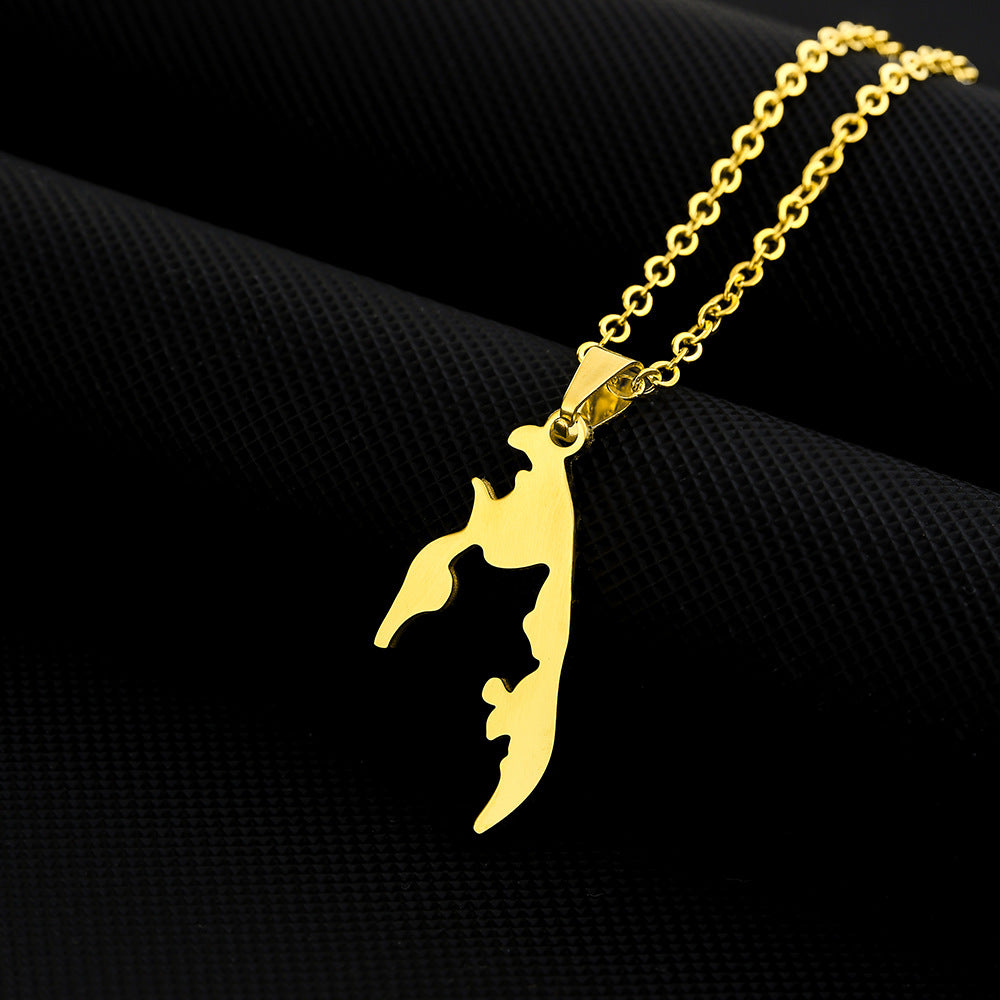 Collana con Pendente Geometrico Etnico in Acciaio Inossidabile con Ciondolo in Acciaio al Titanio, Finitura Galvanizzata, Maglia O-Chain, Design Unisex