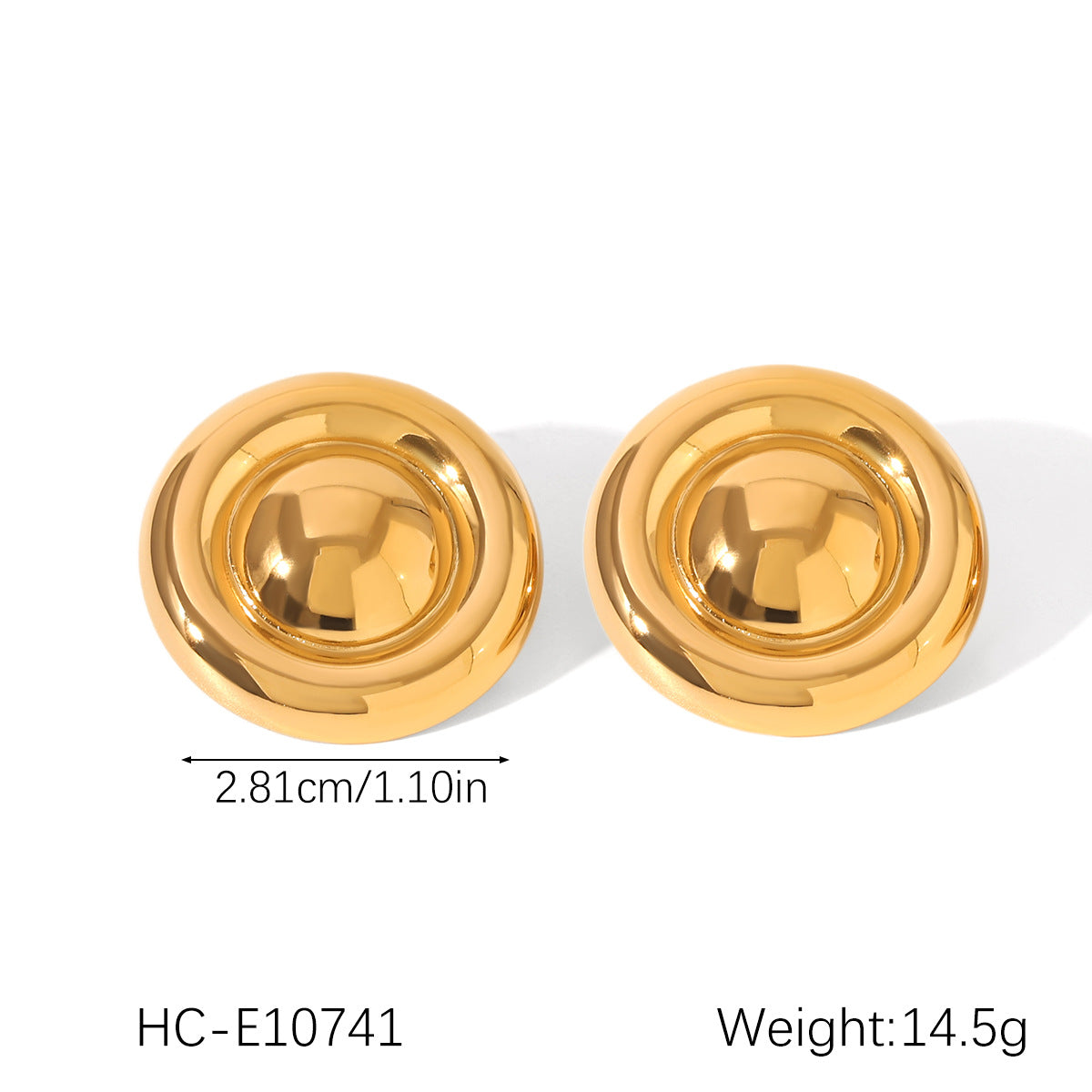 Minimalist 18K Gold Plated Stainless Steel Geometric Round Stud Earrings for Women