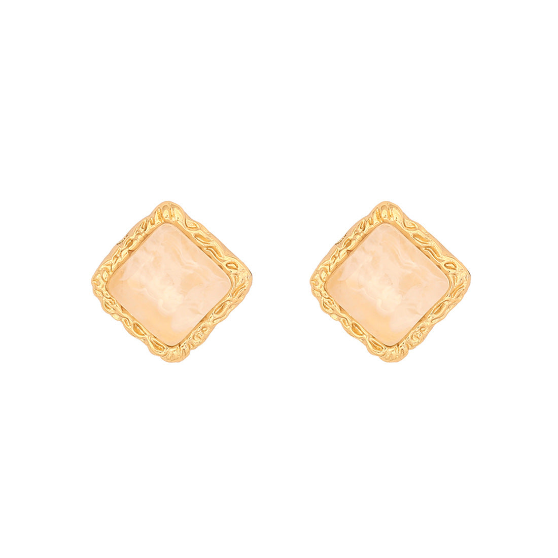 Retro Geometric Square Stainless Steel Stud Earrings with Plating Finish for Women