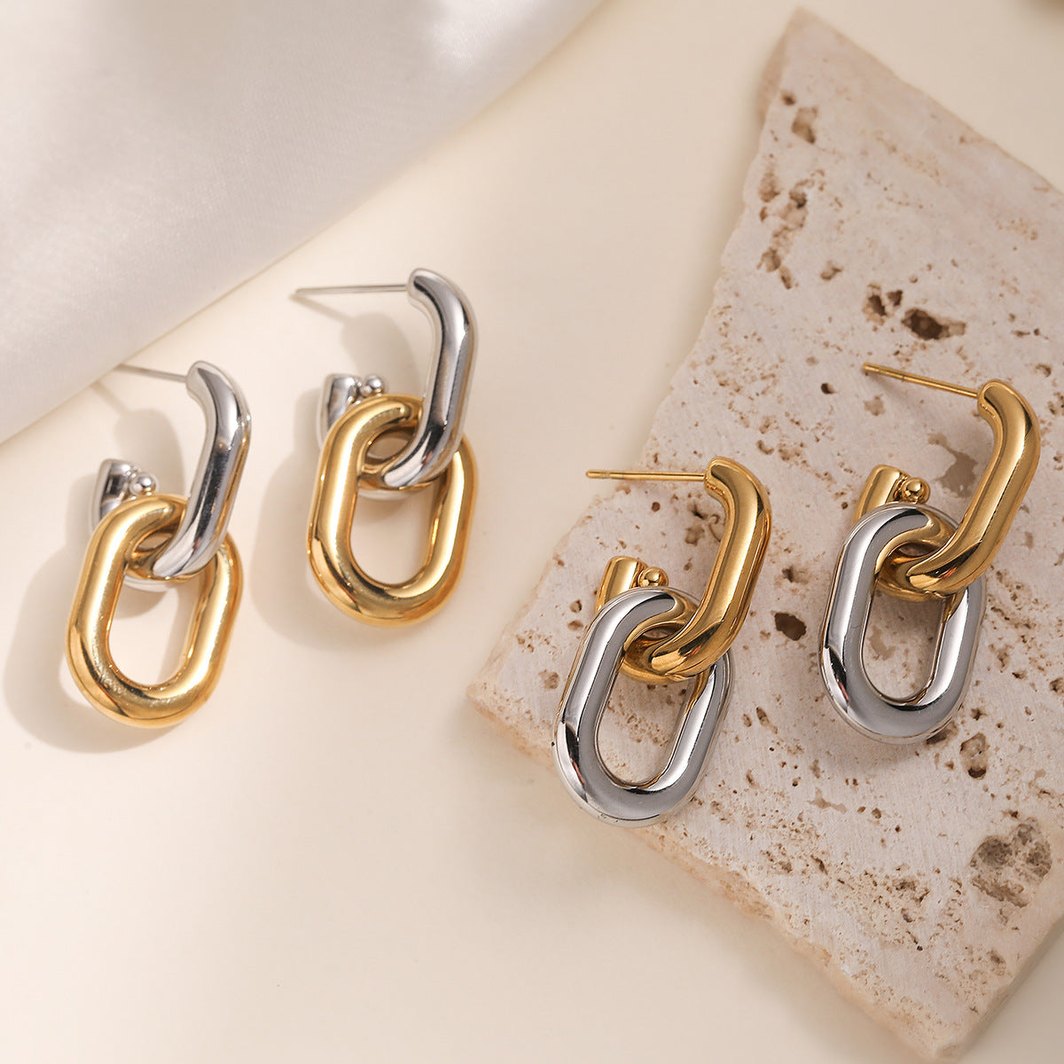 Minimalist Geometric 18K Gold Plated Stainless Steel Earrings for Women