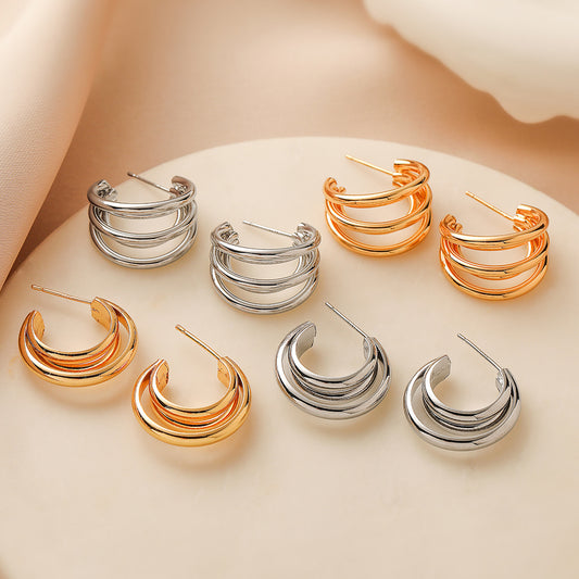 Minimalist Luxe Geometric Earrings for Women in Copper with 18K Gold Plating, Smooth Finish and Irregular Design