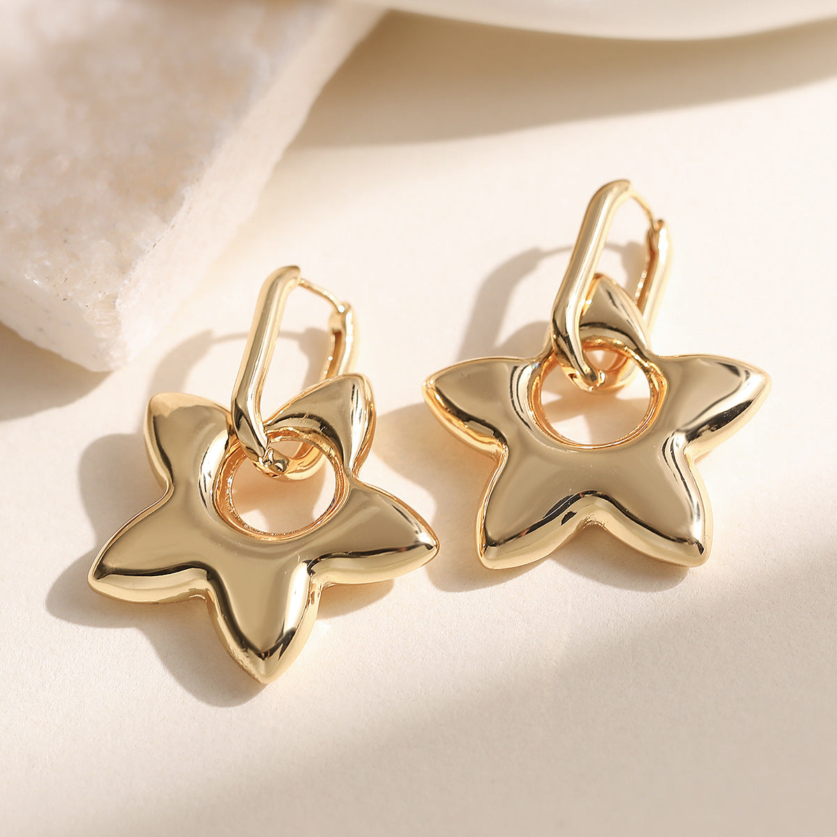 Minimalist Gold Plated Brass Star Earrings for Women
