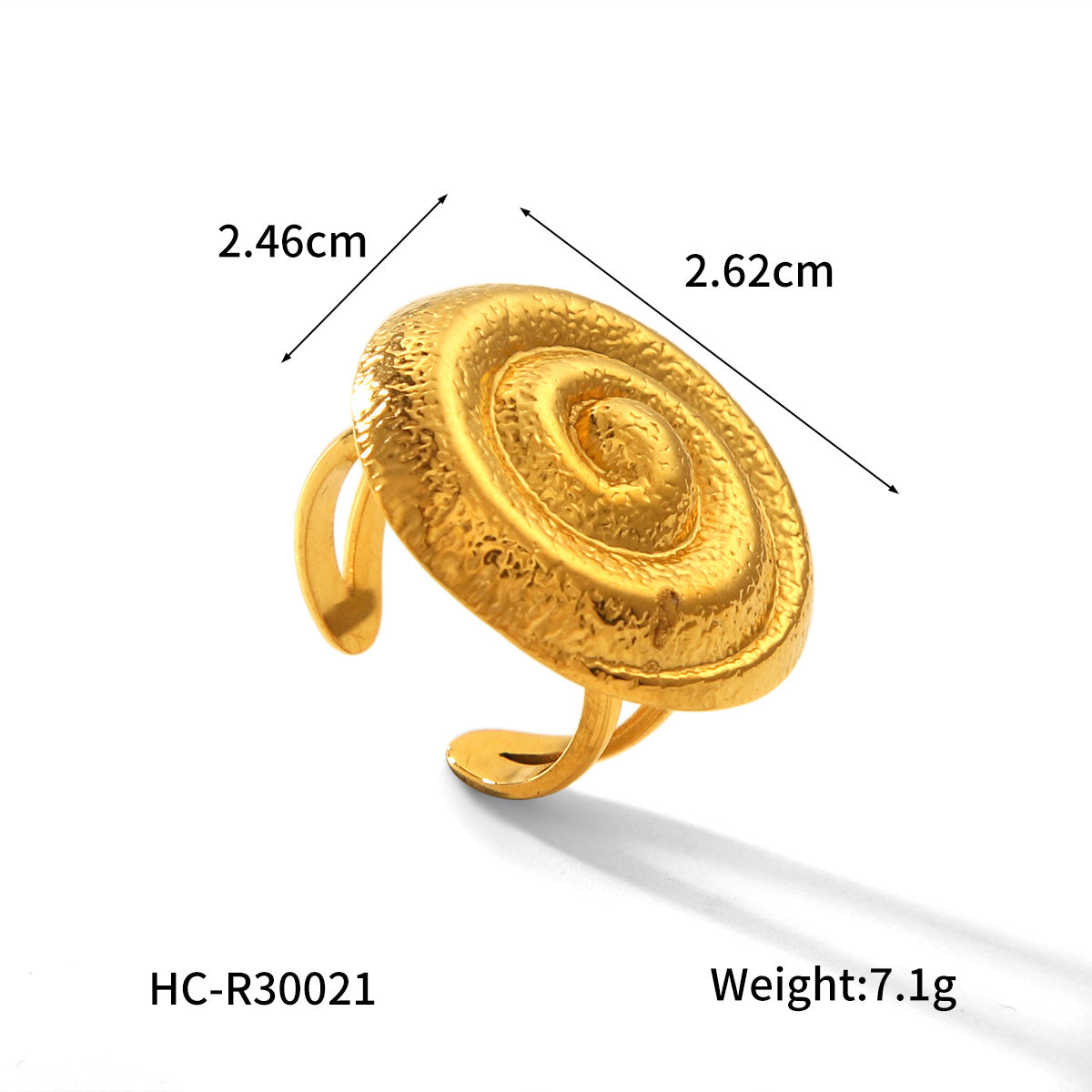 Ins Style 18K Gold Plated Hammered Spiral Open Ring Geometric Stainless Steel Jewelry for Women