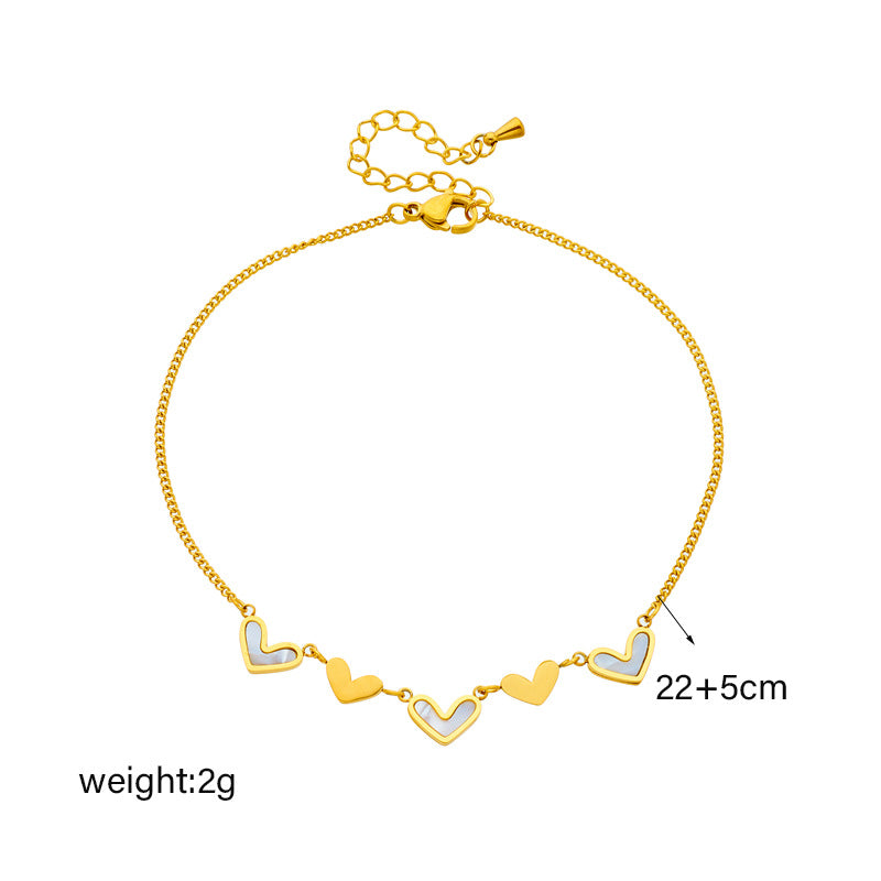Minimalist Heart-Shaped Titanium Steel Anklet with Smooth Finish and Beach-Inspired Design