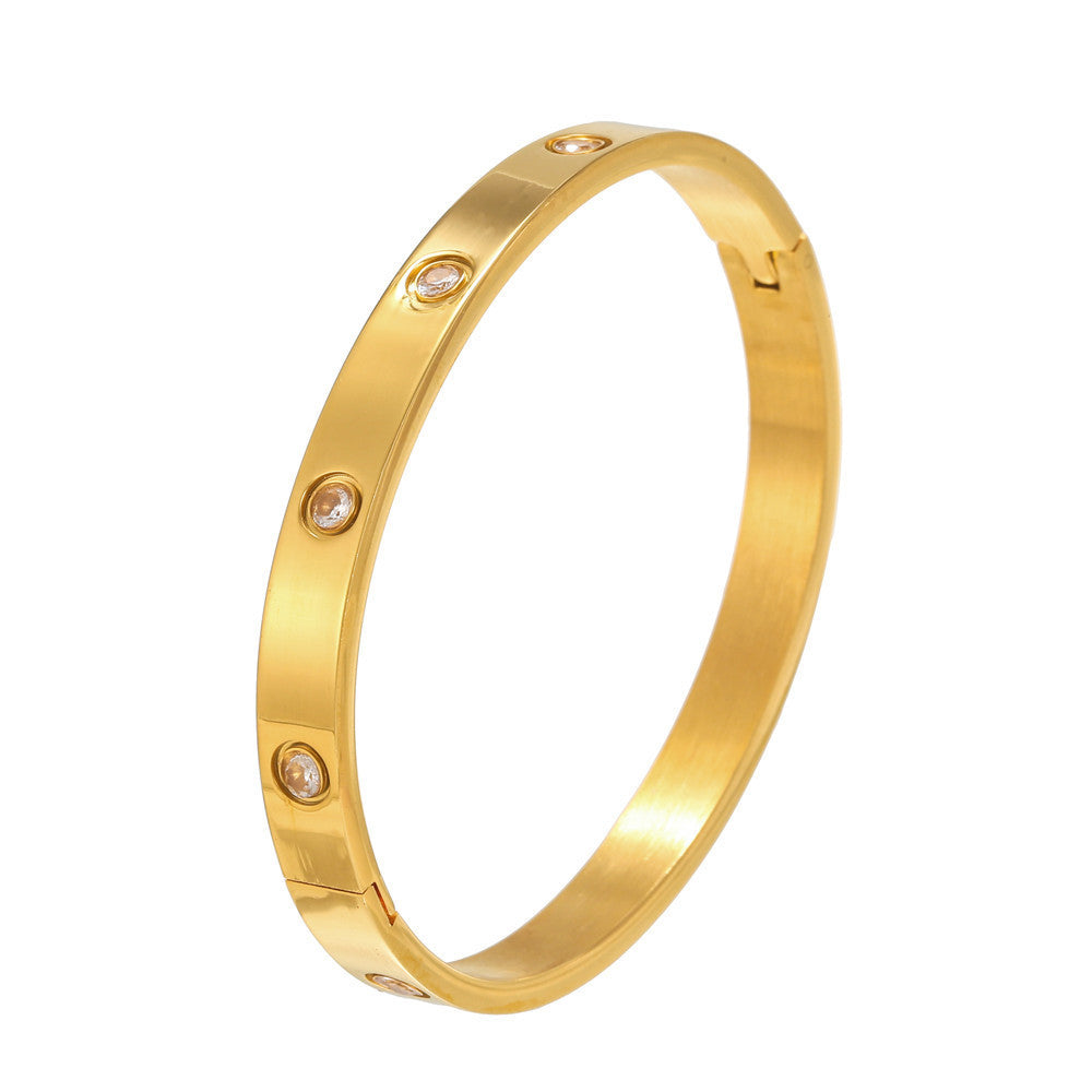 Casual Geometric Round Rhinestone Plated Titanium Steel Bracelet with Clasp