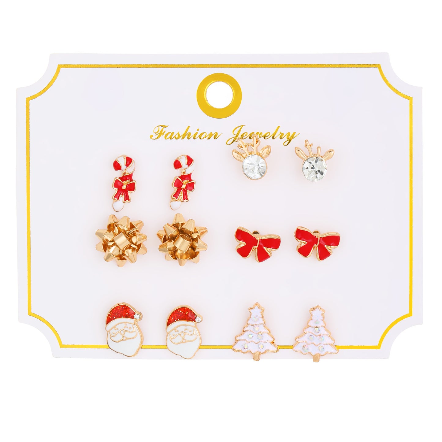 Christmas Elk and Santa Snowflake Earrings Set for Women Alloy Geometric Studs with Rhinestone Inlay Festive Holiday Jewelry