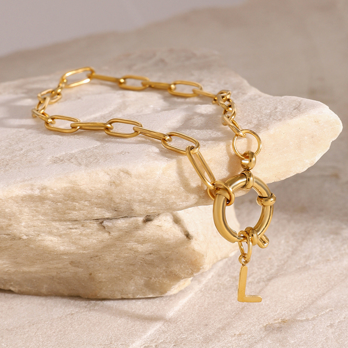 Minimalist Stainless Steel Letter Pendant Bracelet with Plated Finish for Women