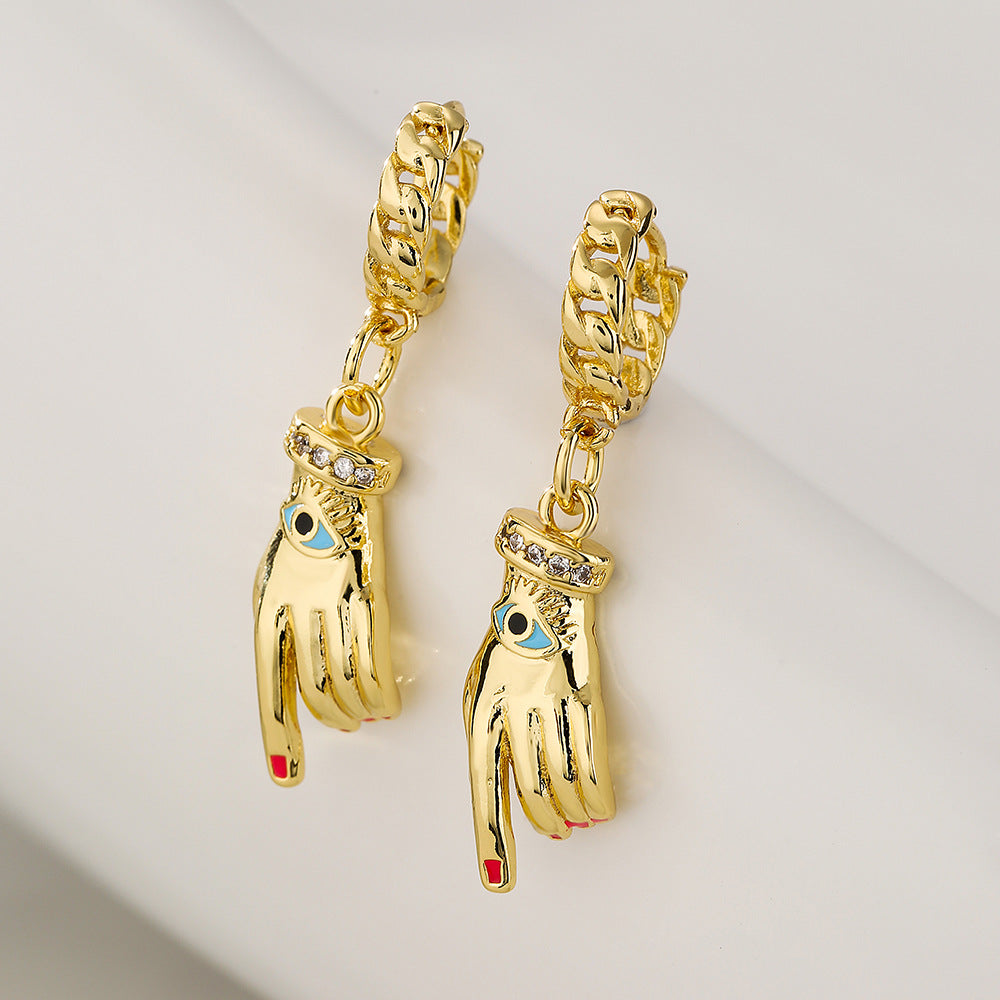 Geometric Bee-Shaped Copper Pendant Earrings with Gold Plating and Enamel Finish for Women