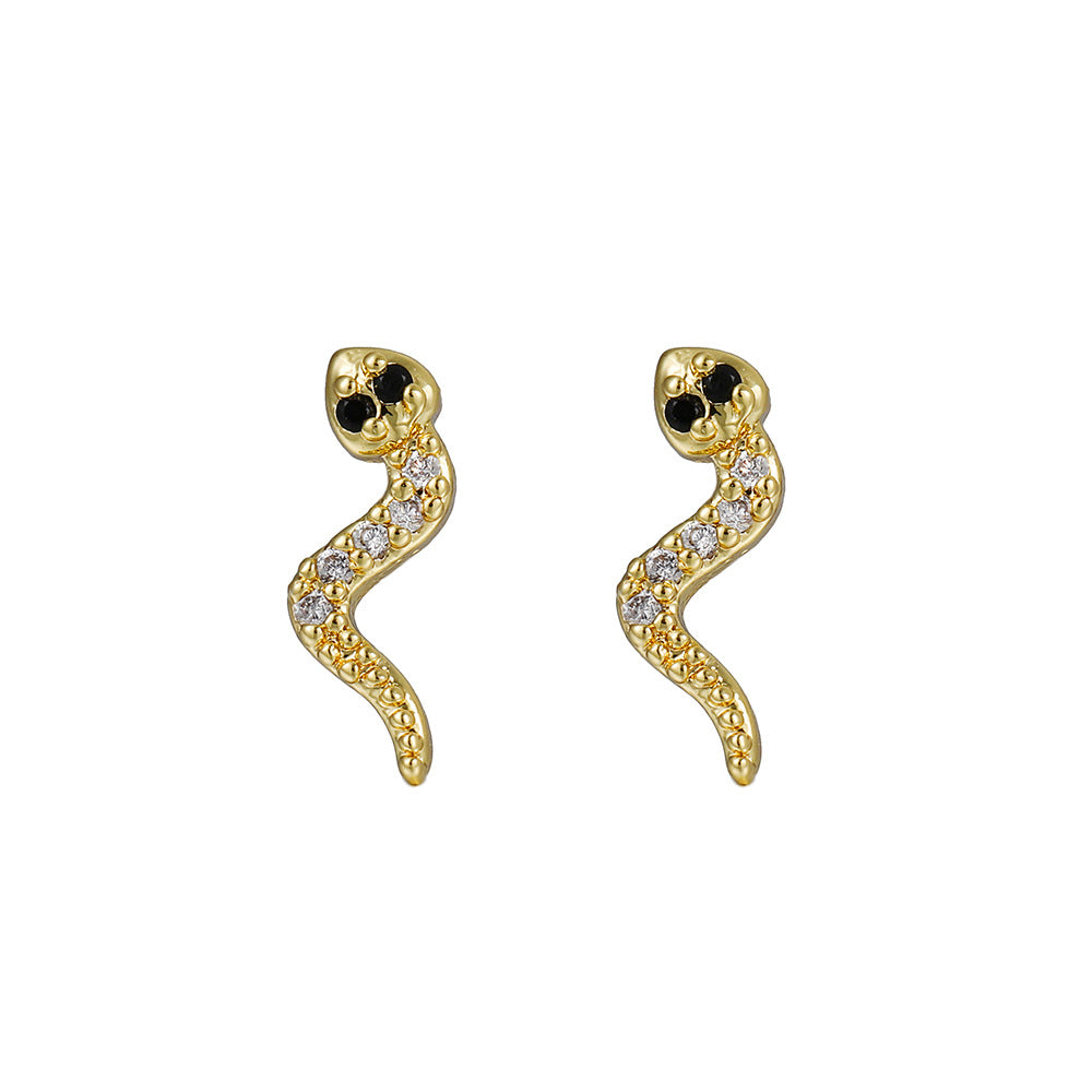 Vintage Sweet Butterfly Geometric Gold Plated Brass Stud Earrings with Cubic Zirconia
