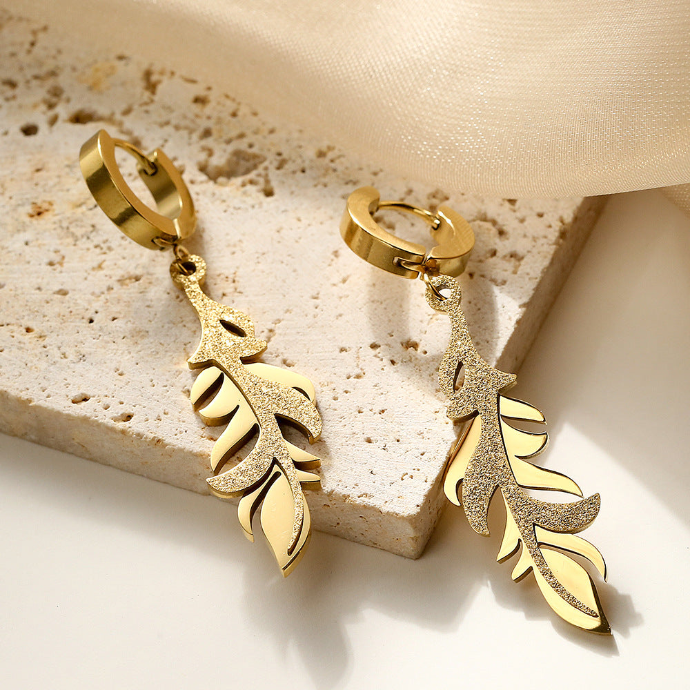 Minimalist Geometric Titanium Steel Earrings for Women with Irregular Leaf-Inspired Design