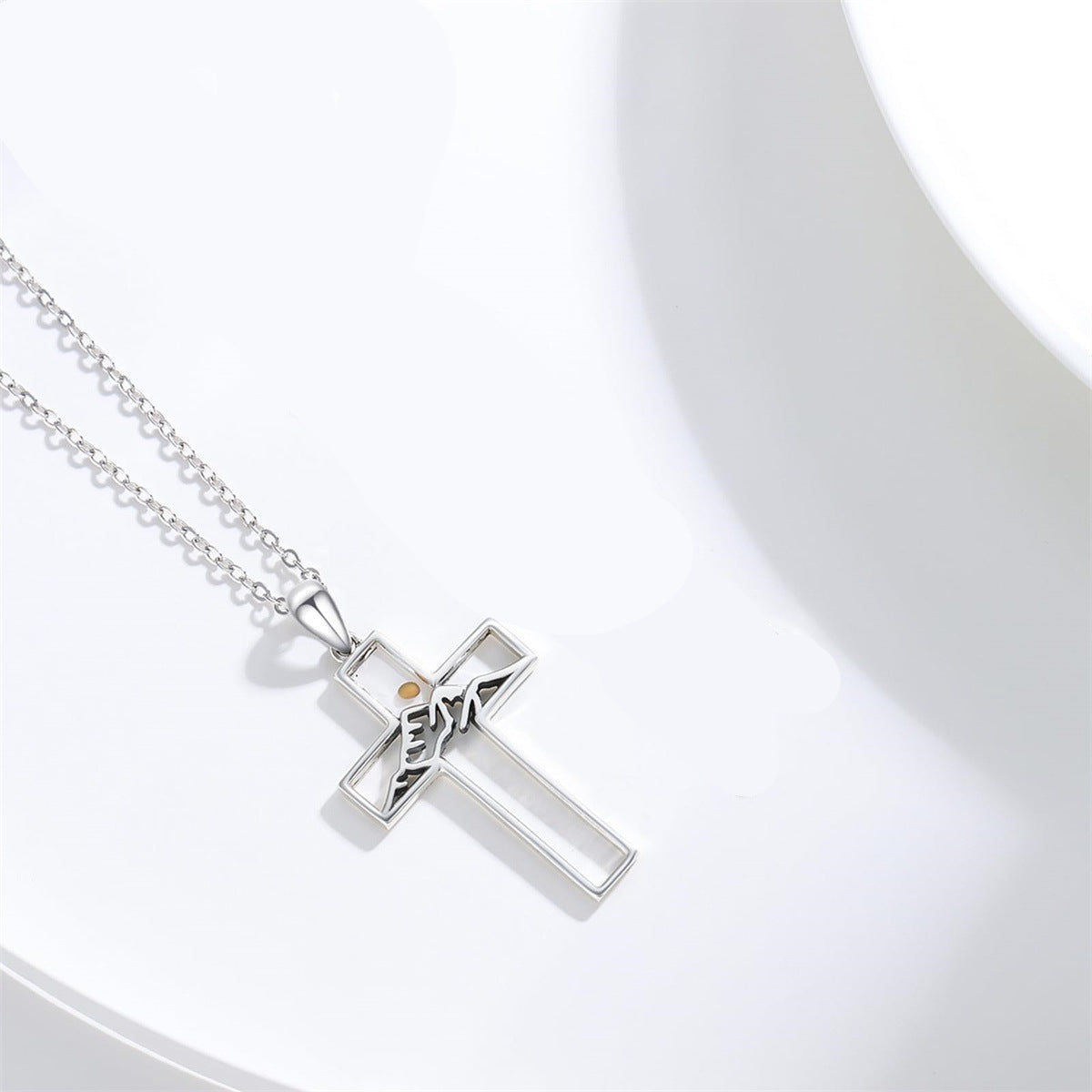 Minimalist Silver-Tone Stainless Steel Cross Pendant Necklace for Women with Plated Finish