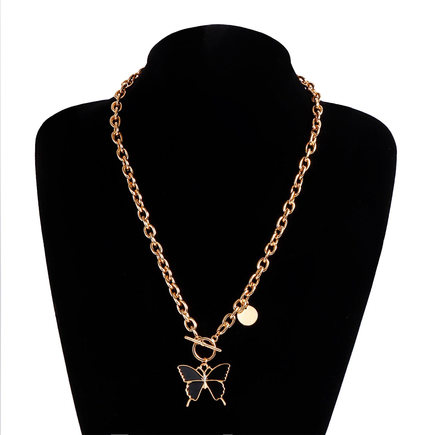 Minimalist Black Butterfly Pendant Necklace in Metal with Plated Finish for Women, Clavicle Chain