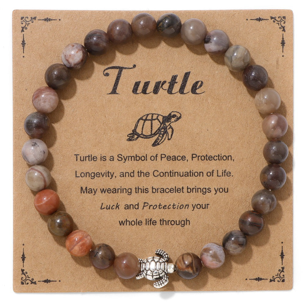 Vintage Minimalist Animal Stone Beaded Bracelet Unisex Sea Turtle Charm