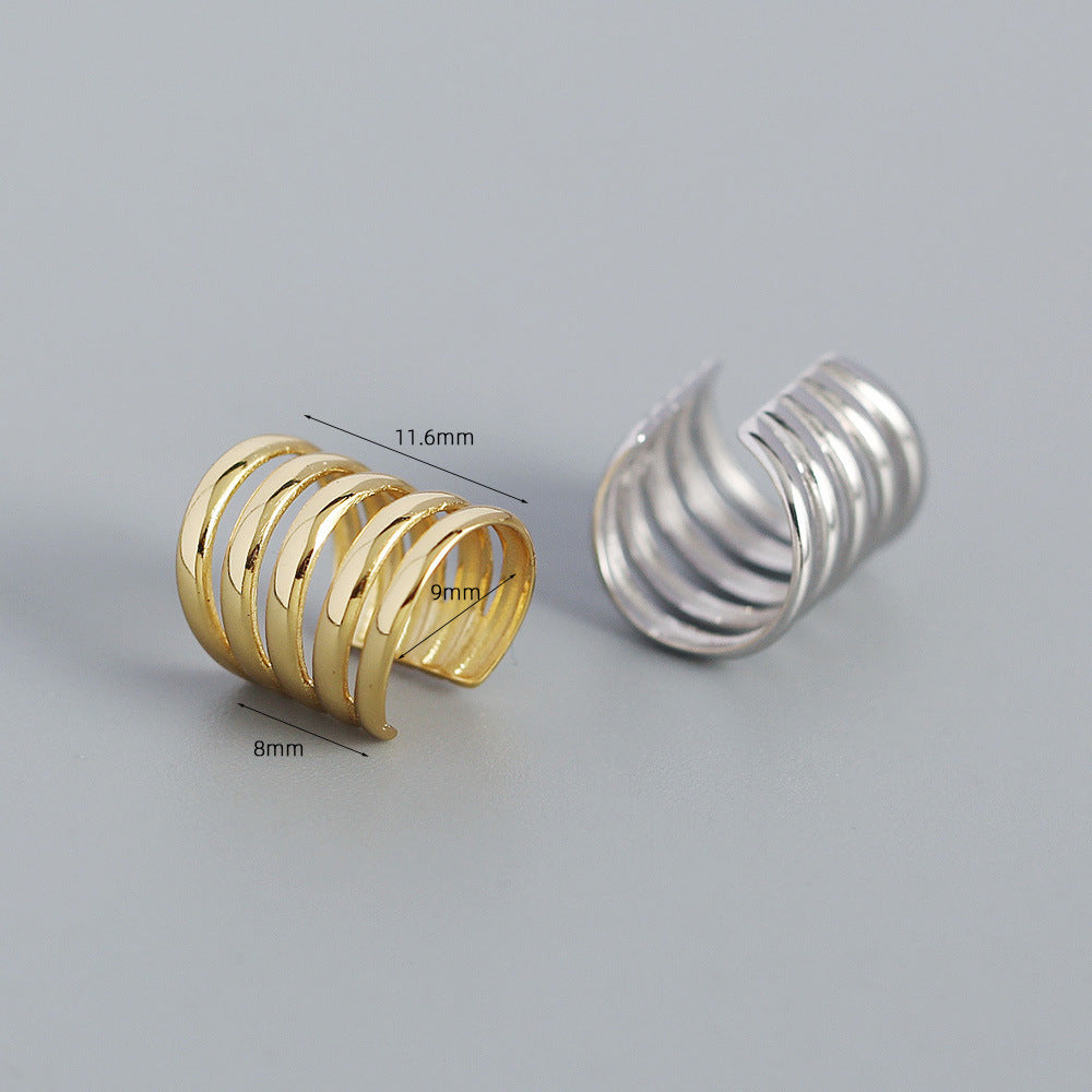 Sweet-Edgy Geometric Line-Designed S925 Sterling Silver Clip-On Ear Cuffs for Non-Pierced Ears
