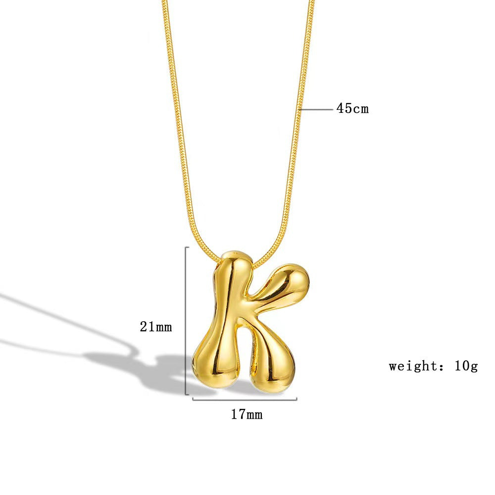 Luxury Balloon Bubble-Shaped Letter Necklace in Titanium Steel with Gold Plating, Snake Chain, Unisex Alphabet Pendant Jewelry
