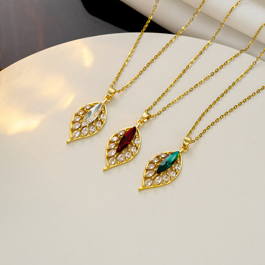 Collana Minimalista a Goccia in Acciaio al Titanio con Intarsio di Strass da Donna, Pendente di Moda con Catena O Placcata