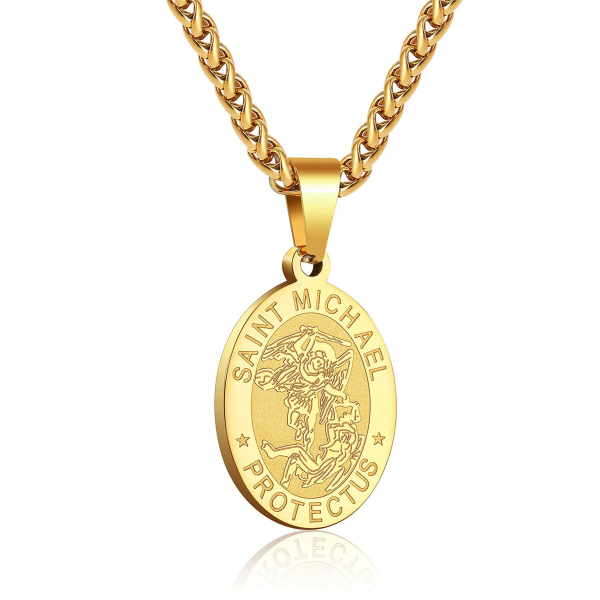 Minimalist Geometric Double-Sided Portrait Medal Pendant Necklace in Stainless Steel with Plated Finish on Snake Chain
