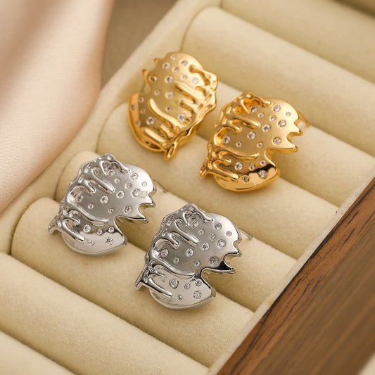 Pendientes de mujer de cobre con baño de oro de 18 quilates, diseño geométrico irregular y circonitas micropavé