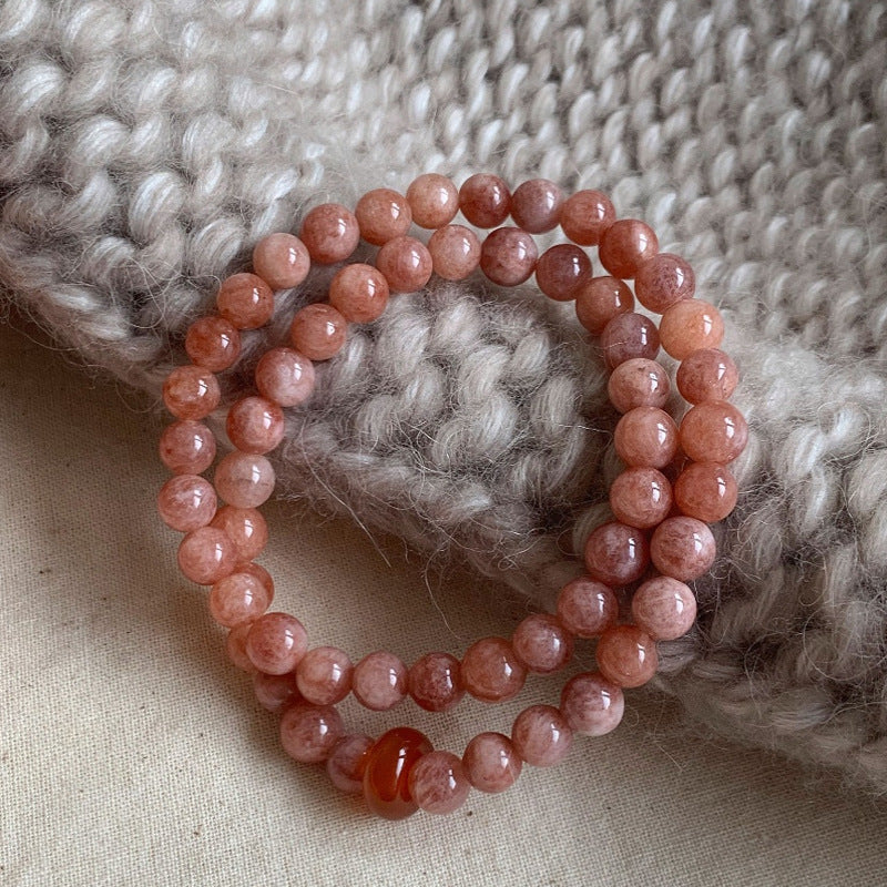 Bracciale Geometrico a Doppio Filo da Donna in Pietra del Sole Rosa, Realizzato a Mano, Accessorio Moda che non sbiadisce