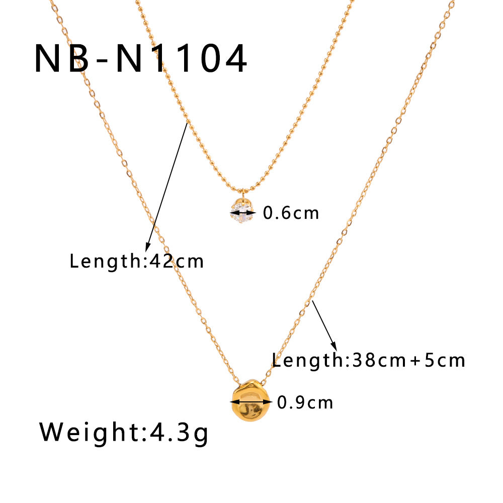 Minimalist Stainless Steel Double Layer Necklace with Titanium Steel Meteorite Crater Pendant and Rhinestone Accents on O-Chain