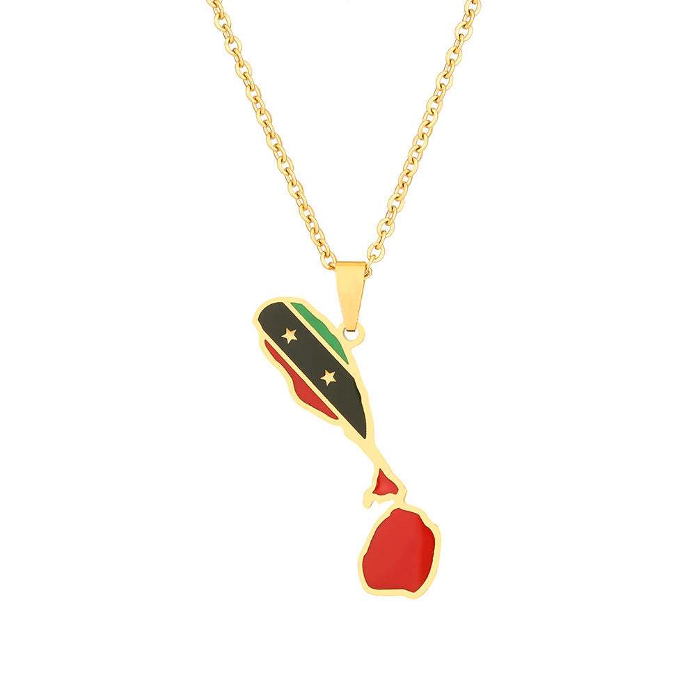 Collana con Pendente Mappa Geometrica in Acciaio Inossidabile con Ciondolo in Acciaio al Titanio e Finitura Elettrodeposita per Abbigliamento Casual Unisex