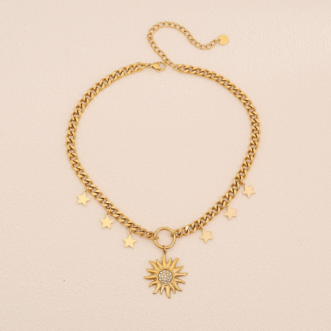 Collana personalizzata con ciondolo a stella e sole in acciaio inossidabile con stella a otto punte e croce