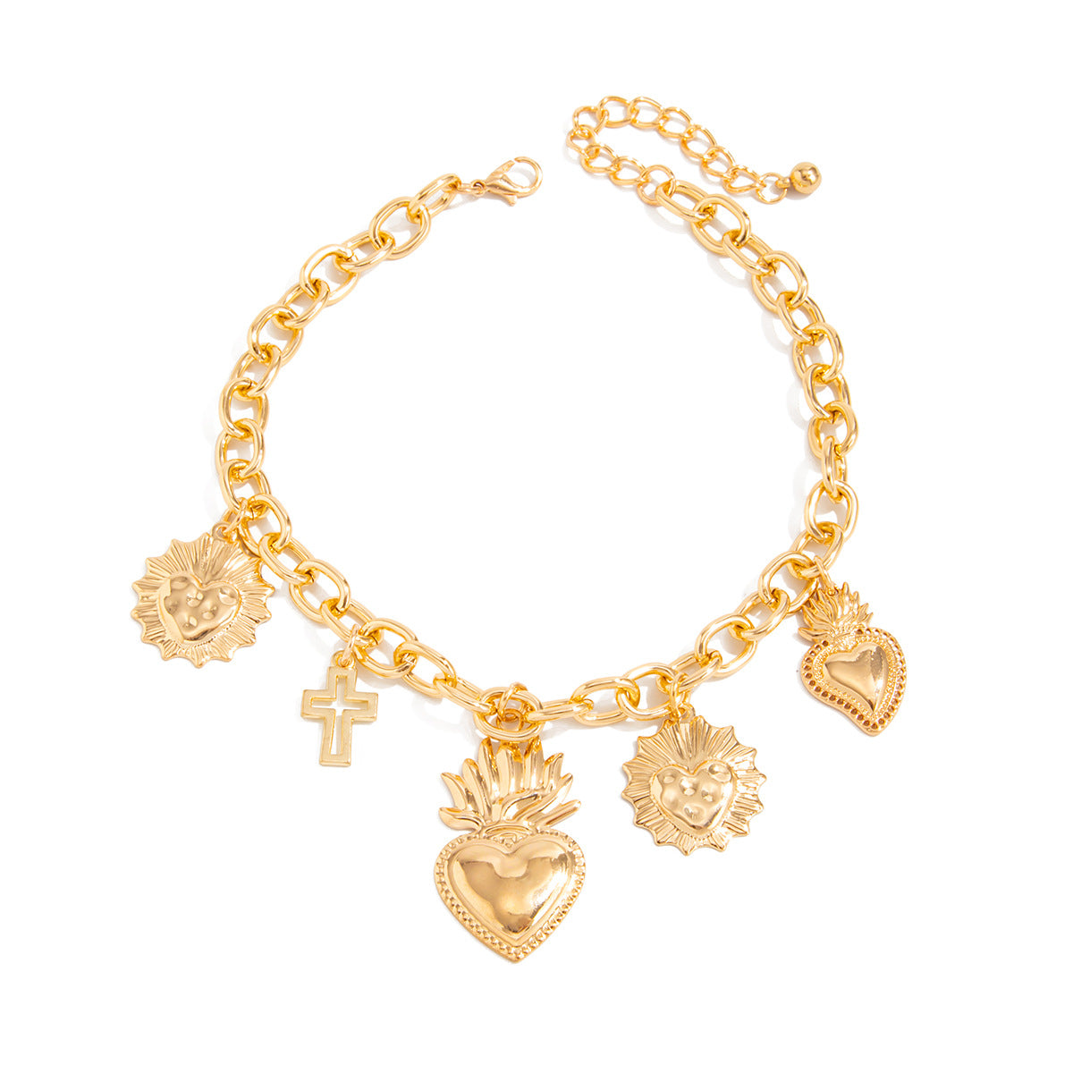 Minimalist Alloy Cross Heart Pendant Anklet for Women