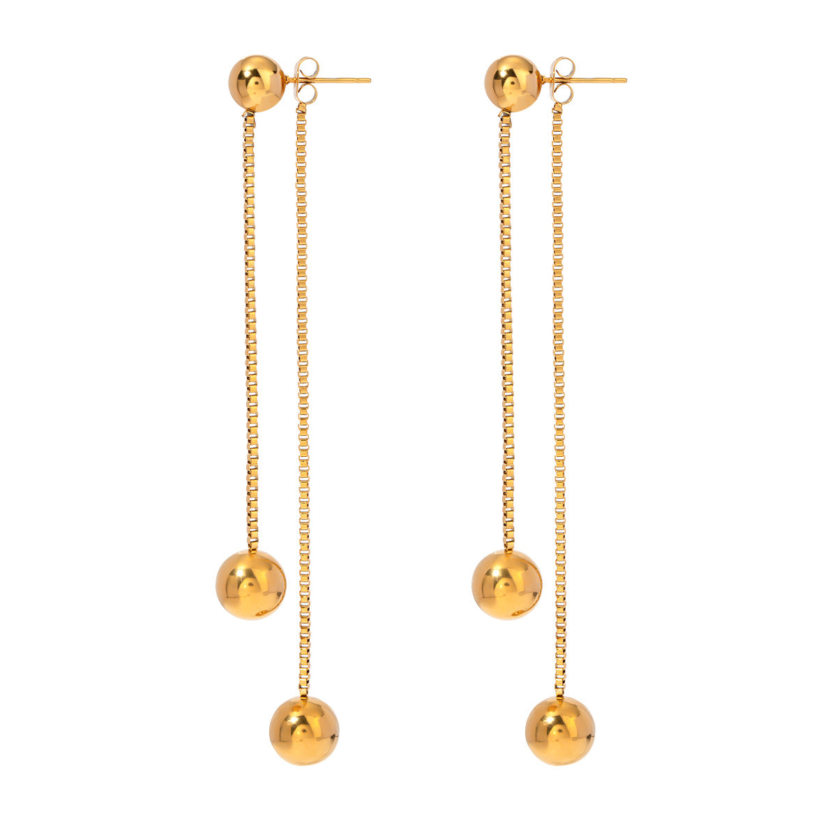 Minimalist 18K Gold Plated Round Stainless Steel Box Chain Tassel Earrings