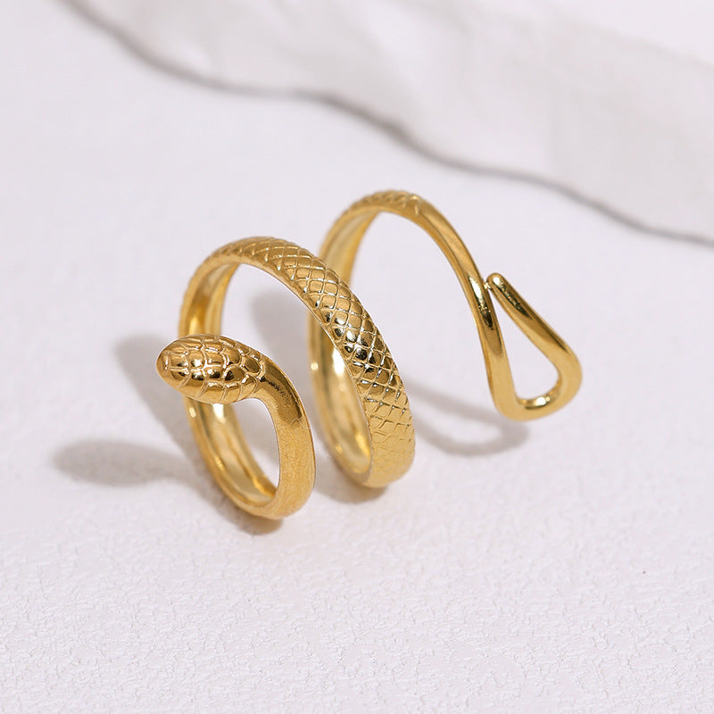 Minimalist 18K Gold Plated Stainless Steel Snake Shape Open Ring for Women
