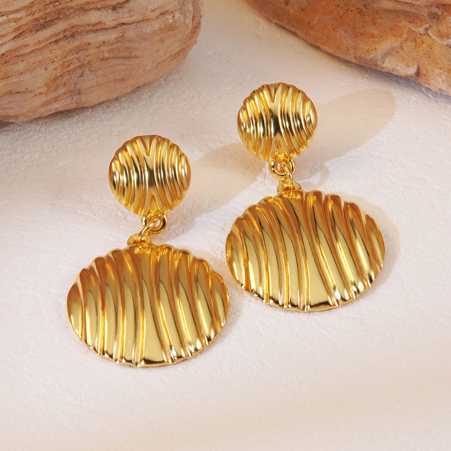 Luxury Elegant Round Striped Geometric Titanium Steel Plated Drop Earrings for Women
