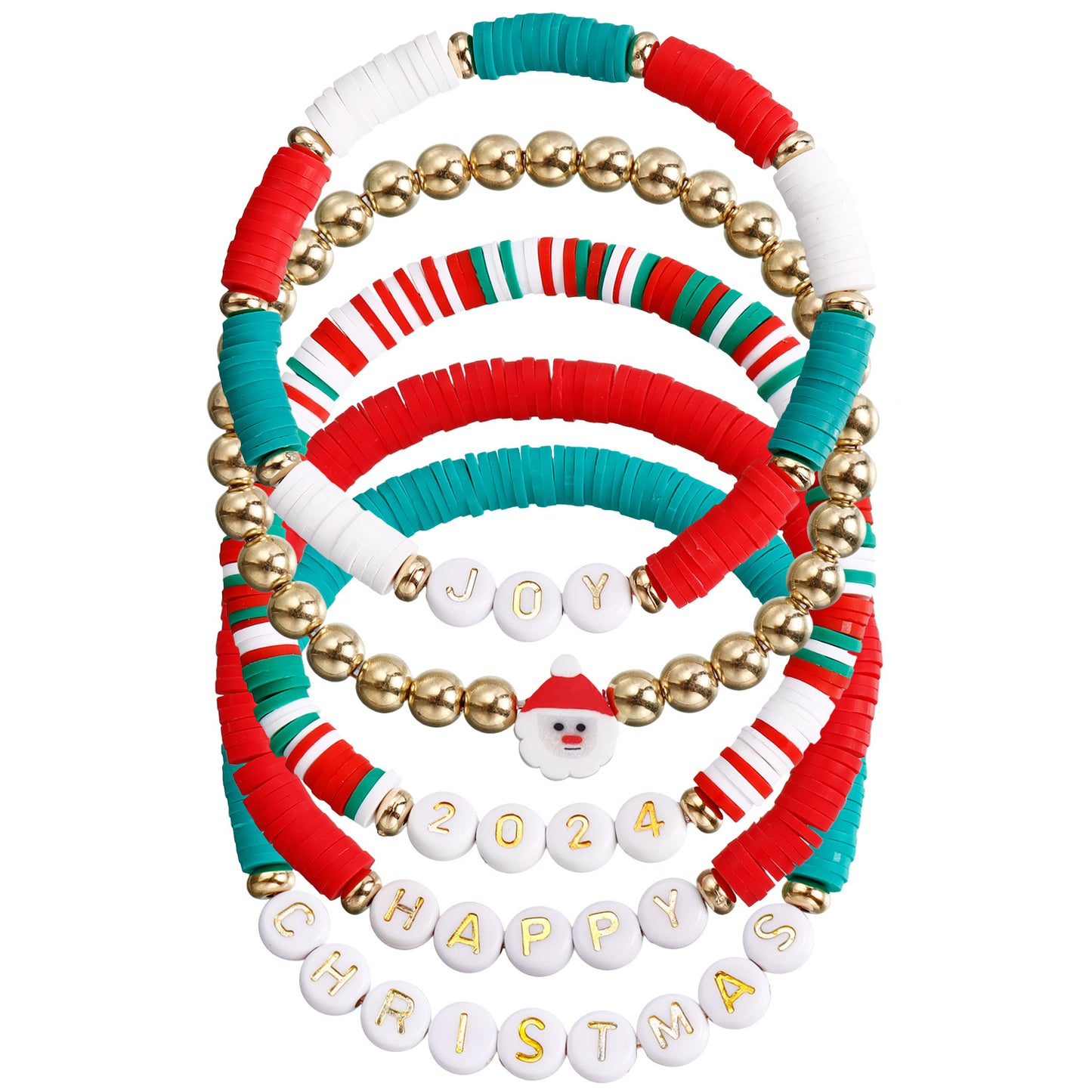 Geometric Style Handmade Polymer Clay Elastic Bracelet for Women with Plated Finish Christmas Gift