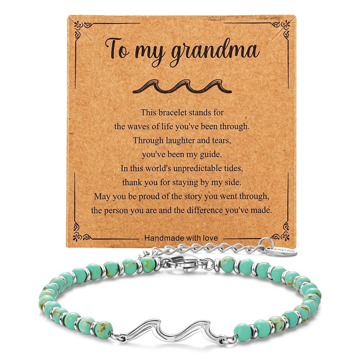 Matte Stainless Steel Turquoise Wave Ball Chain Bracelet for Women