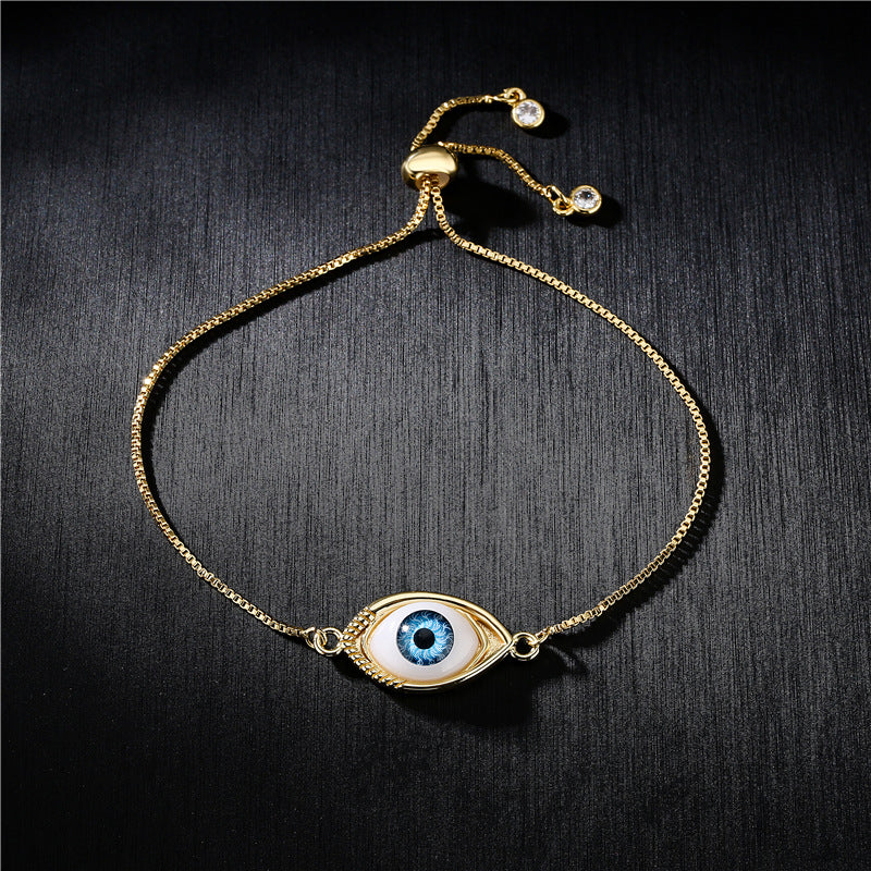 Geometric Evil Eye Cubic Zirconia Brass Bracelet for Women