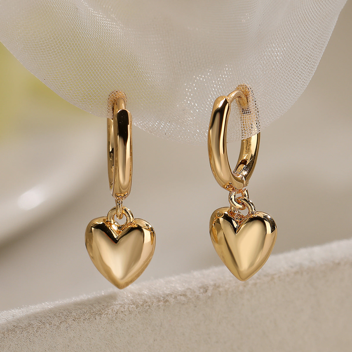Minimalist Heart Floral Star Pendant Earrings in Copper with Genuine Gold Plating and Zircon Inlay