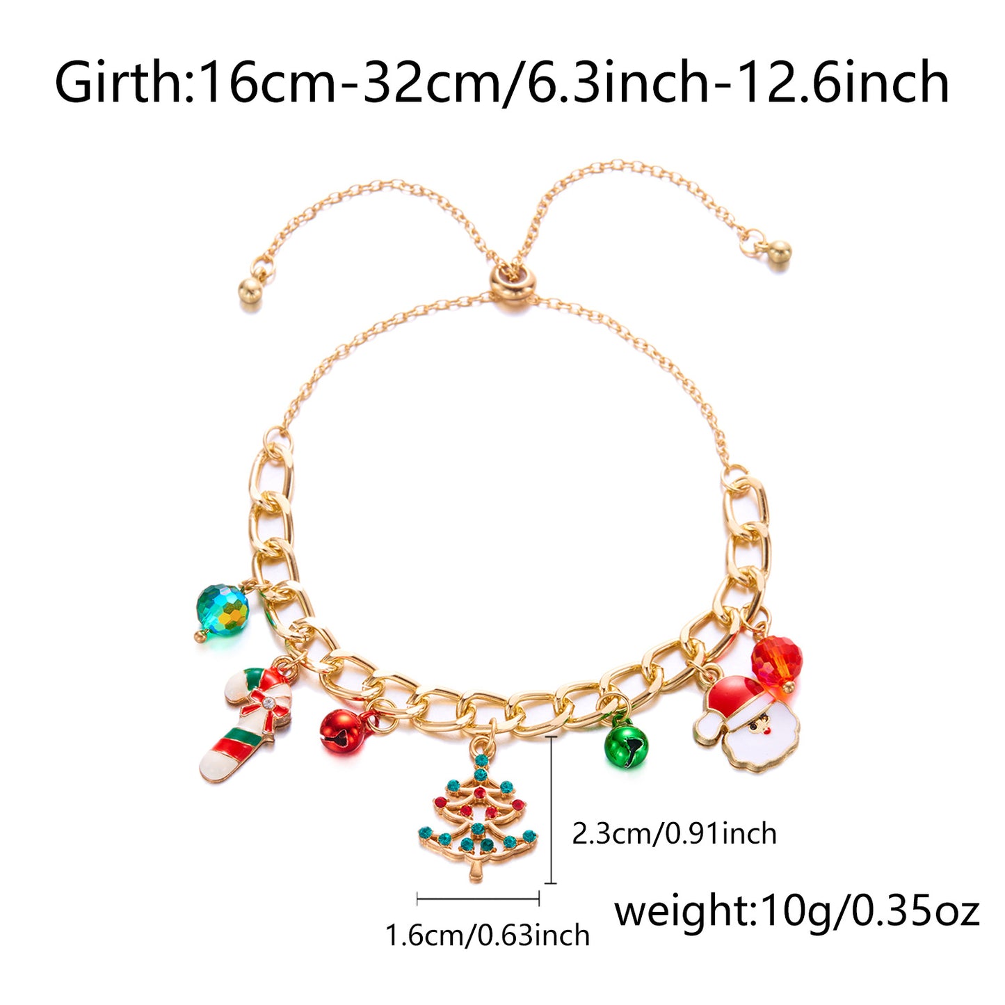 Pulsera de aleación con colgantes de árbol de Navidad, muñeco de nieve, campana, reno y bastón, esmaltada, para mujer