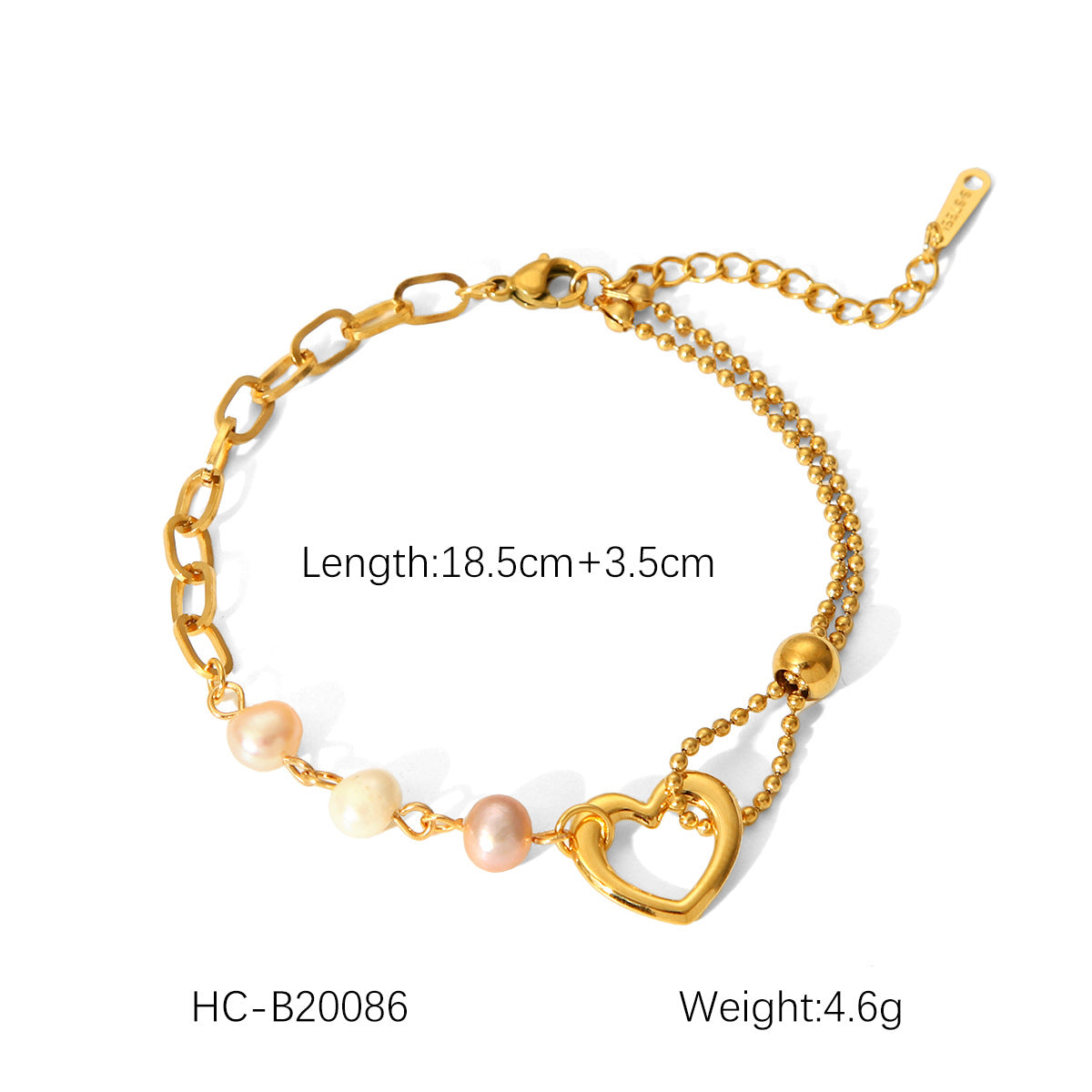 Minimalist Geometric Stainless Steel Bracelet with 18K Gold Plating and Freshwater Pearls for Women